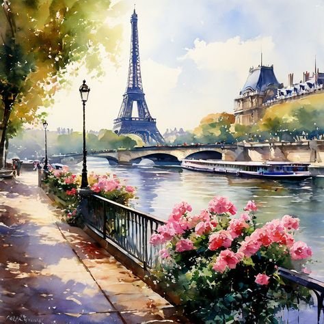 Art In Paris, Eiffel Tower Pictures, Abstract Art Projects, Parisian Art, Parisian Street, Watercolor Paintings Nature, Pastel Poster, Romantic Paris, Landscape Art Painting