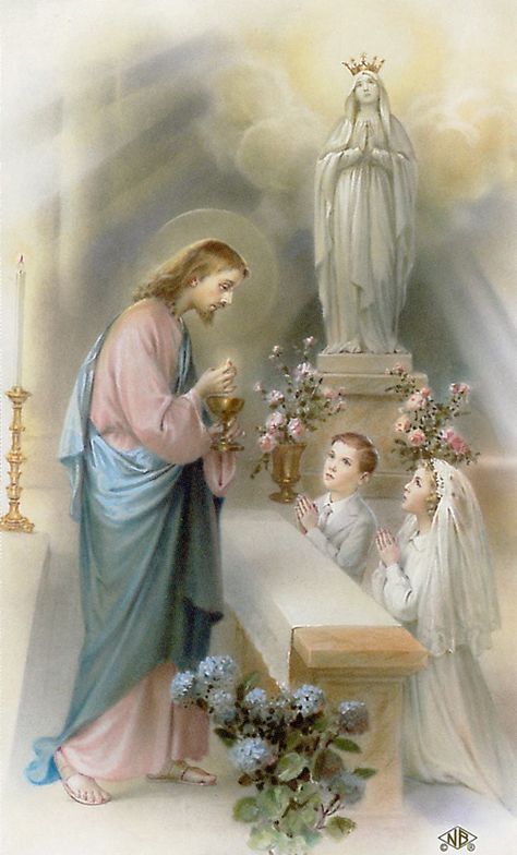 First Holy Communion. Communion Prayer, Catholic Sacraments, Our Father Who Art In Heaven, Catholic Wallpaper, Vintage Holy Cards, Jesus And Mary Pictures, Catholic Images, Jesus Christ Images, Christian Bible Quotes