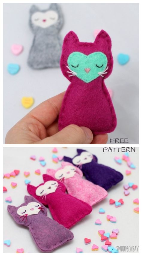 DIY Felt Pocket Kitty Cat Free Sewing Patterns Felt Templates Printable, Pocket Kitty, Felt Kitty, Cat Sewing Pattern, Cat Sewing, Monster Anime, Food Flowers, Felt Animal Patterns, Animal Sewing Patterns