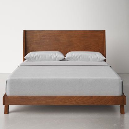 Grady Solid Wood Platform Bed | AllModern King Size Wood Bed Frame, Wood King Bed Frame, Montana Bedroom, Platform Bed Wood, Sf Apartment, Low Profile Platform Bed, Bedroom Aesthetics, Full Headboard, Full Platform Bed