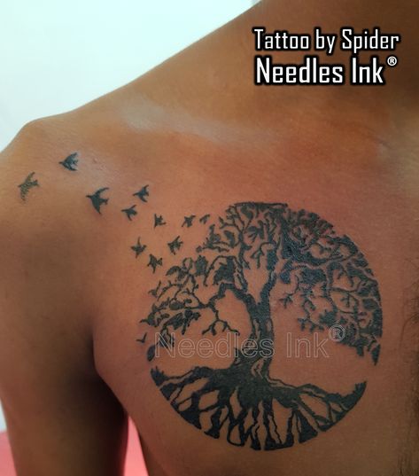 Back Shoulder Tattoo Ideas, Graduation Tattoo, Tree With Birds Tattoo, Tattoo Tree Of Life, Tree Of Life Tattoos, Back Shoulder Tattoo, Raven Tattoos, Zen Tattoo, Bird Tattoo Men