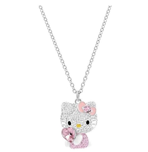 Swarovski Hello Kitty, Pink Heart Necklace, Hello Kitty Jewelry, Cat Bracelet, Hello Kitty My Melody, Swarovski Necklace, Hello Kitty Items, Cat Pendants, Cat Necklace