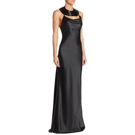 Cushnie et Ochs Lily Silk Gown ($2,195) ❤ liked on Polyvore featuring dresses, gowns, cut out dresses, collared dresses, beaded evening gowns, beaded evening dress and cut out gown Navy Blue Gown Plus Size, Lily Silk, Sleeveless Collared Dress, Silk Evening Gown, Cutout Gown, Dress Neck, Long Blue Dress, Designer Evening Gowns, Halter Gown