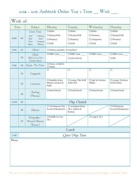 Ambleside Online Weekly Schedule Year 1, Term 1 Ambleside Online, Ambleside Online Year 1, School To Do List Printable, Homeschool Year Round Schedule, Loop Schedule Homeschool, Ambleside Online Schedule, Charlotte Mason Schedule, Homeschool Loop Schedule, Sample Homeschool Daily Schedule