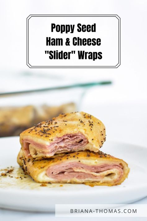 These low carb Poppy Seed Ham & Cheese “Slider” Wraps are the healthier version of one of my absolute favorite party foods. The wraps are filled with Swiss cheese and ham and then coated in the most tantalizing sauce - sweet, sticky, rich, buttery, savory, and naughty – but now not so naughty! THM S #brianathomas #thm #trimhealthymama #lowcarbhamandcheesesliders #thmhamandcheesesliders #hamandcheesesandwiches #lowcarbwraprecipe #lowcarbtortillarecipe #thmpartyrecipe #hamandcheese Ham And Cheese Slider, Low Carb Wrap Recipes, Trim Healthy Mama Meal Plan, Thm Lunch, Trim Healthy Mama Diet, Ham Cheese Sliders, Thm Dinner, Trim Healthy Recipes, Trim Healthy Mama Plan