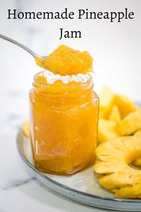 Learn how to make your own homemade pineapple jam (without pectin) with this super simple recipe that only requires 3 ingredients! #pineapplejam #pineapplejamrecipe #homemadejam #homemadepineapplejam #jamwithoutpectin #decoratedtreats Pineapple Jam Recipe, Jam Without Pectin, Pineapple Jelly, Pineapple Jam, Jam Recipes Homemade, Ripe Pineapple, Clam Recipes, Jam And Jelly, Jam Recipe