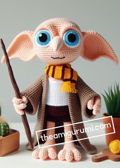 Crochet Harry Potter Dobby Amigurumi Pattern Free Dobby Crochet Hat Pattern, Crochet Harry Potter Pattern Free, Doby Crochet Pattern, Crochet Dobby Pattern Free, Harry Potter Crochet Ideas, Crochet Dobby Pattern, Arugami Crochet Pattern Free, Knitted Harry Potter, Disney Crochet Patterns Free