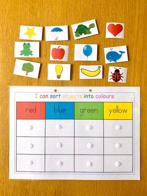 Colour Sorting for Toddler/pre-schooler Busy Book printable - Etsy Canada Colour Identifying Activities, Match And Sort Activities, Sorting Crafts For Preschoolers, Activities For Ages 3-5, Color Teaching Activities Toddlers, Sorting For Kindergarten, Age 2-3 Learning Activities, Pre Schooler Activities Diy, Learning Colours Activity