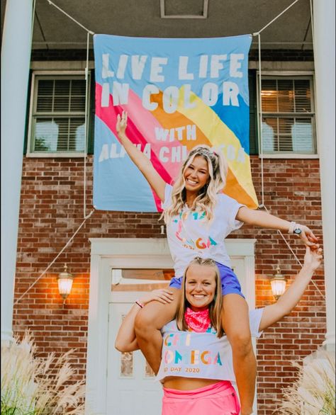 Live Life In Color Bid Day, Colorful Sorority Theme, Color Me Sorority Theme, Color Me Bid Day Theme, Colorful Bid Day Theme, Rainbow Bid Day, Spirit Week Themes, Mad Happy, Sorority Pictures