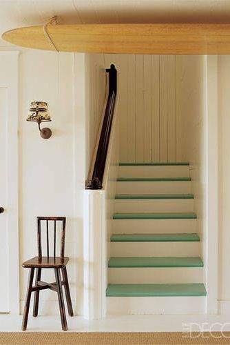 Step Lively Painted Wood Floors, Painted Stairs, Painted Floors, Elle Decor, Home Fashion, Home Interior, Wood Floors, Surfboard, Interior And Exterior