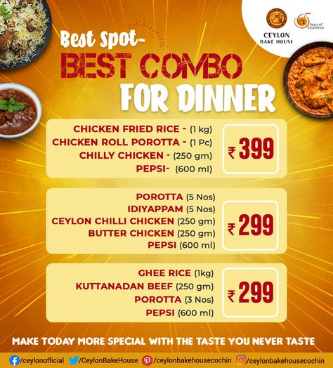 Food combo offers for your food carvings! Enjoy Delicious Combo for Dinner while staying safe at home! Check out the exciting offer at @ceylon. We are happy to serve your favourites with all the necessary precautions.⁣⁣ Enjoy your weekend with your family and friends!⁣⁣ Pre-book orders to get Home delivery Pre Booking 📲: 7994441060 📝 Place orders one day in advance. 📝 Free delivery is available within 5 km in Kochi. #CeylonBakeHouse #Foodoffer #Kochi #FoodComboOffer New Year Food, Easy Homemade Christmas Gifts, Menu Food, Xander Cage, Return Of Xander Cage, Chilli Chicken, Chicken Rolls, New Year's Food, Food Carving