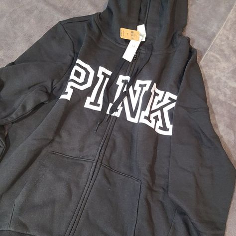 Victorias Secret Pink Set Jogger And Zip Up Jacket With Hoodie Fleece Lined Size Medium New With Tags Vs Pink Half Zip, Jacket With Hoodie, Pink Hoodie Victoria Secret, Sequined Sweatshirt, Pink Joggers, Pink Set, Hoodie Zip, Ideas Outfit, Pink Vs