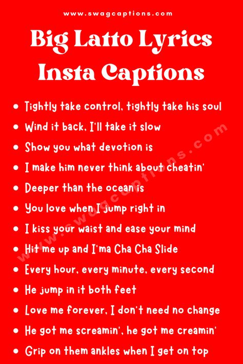 Spice up your Instagram captions with the hottest Big Latto lyrics! This article features the best Big Latto quotes from songs like "Bitch From Da Souf" and "Muwop" for IG caption inspo. #biglatto #raplyrics #instagramcaptions #songlyrics #musicquotes #captionideas #igcaptions #captioninspo #instacaptions #socialmediatips #pinstripes #womeninrap Big Latto Lyrics, Big Latto Quotes, Big Latto Captions, Latto Lyrics Caption, Big Latto Lyrics Captions, Latto Lyrics, Snoop Dogg Lyrics, Quotes From Songs, Spice Up Your Instagram