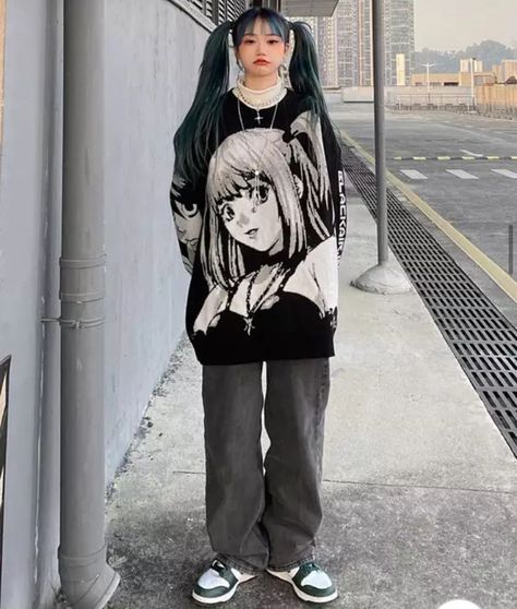 misa amane, death note, mall goth, alternative Edgy Outfits Grunge, Art Of Anime, Gothic Kawaii, Anime Streetwear, Anime Fashion, Baggy Clothes, Mia 3, Kawaii Fashion Outfits, Harajuku Streetwear