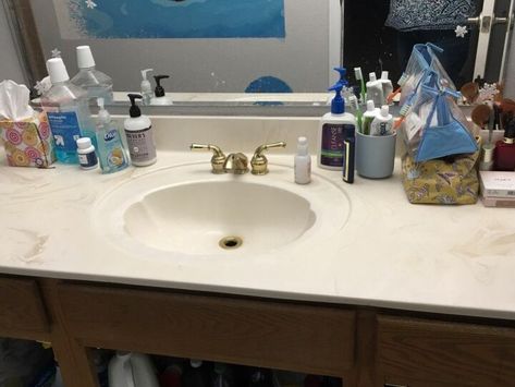 How to resurface an acrylic bathroom counter top? | Hometalk Resurface Bathroom Countertops, Marble Bathroom Counter, Painting Bathroom Countertops, Marble Countertops Bathroom, Resurface Countertops, Refinish Countertops, Acrylic Bathroom, Vanity Counter, Old Bathroom