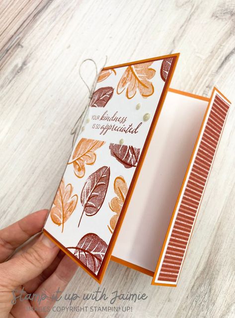 Stampin' Up! Caring Leaves Fun Fold Card Stampin Up Leaf Cards, Stampin Up Vintage Leaves, Stampin Up Caring Leaves Cards, Stampin Up Caring Leaves, Su Fun Fold Cards, Caring Leaves Stampin Up Cards, Stampin Up Season Of Elegance, Stampin Up Fun Folds, Changing Leaves Stampin Up Cards