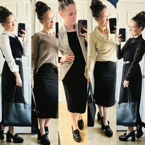 How to style black heeled chunky loafers.  Style them with skirts and dresses!

Work outfit or church outfit.  Loafers are for all!

Skirts and loafers
Dresses and loafers Platform Loafer With Dress, Pencil Skirt With Loafers, Black Chunky Loafers Outfit Dress, Chunky Loafers With Dress Outfits, Skirts With Loafers, Midi Skirt With Loafers, Chunky Loafers With Dress, Loafers With Skirt Outfit, Heeled Loafers Outfit Work