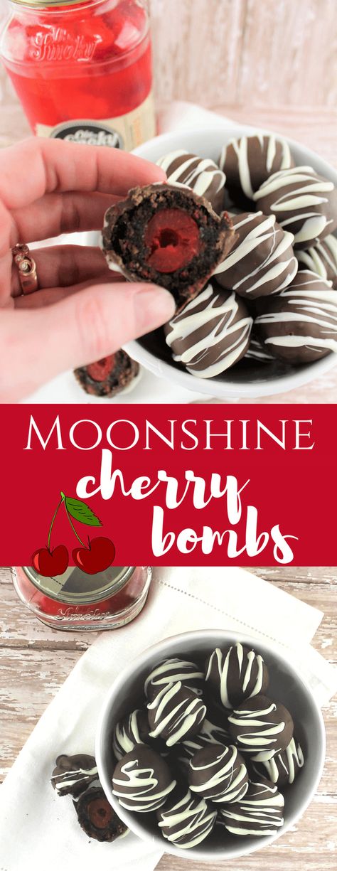 Moonshine Cherry Bombs #moonshine #cherrybomb #chocolate Fill The Jar, Fudgy Cake, Cake Cherry, Cherry Drink, Alcoholic Desserts, Moonshine Recipes, Boozy Desserts, Easy Meal Ideas, Food Fruit