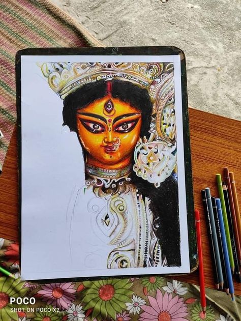 Agomoni Drawing, Durga Painting Artworks, Durga Acrylic Painting, Ma Durga Painting, Maa Durga Painting, Maa Durga Drawing, God Illustration, Chocolate Drawing, Ambe Maa