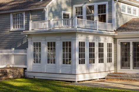 Historic Home Addition, Flat Roof Addition, Craftsman Sunroom, Sunroom Conservatory, Sunroom Exterior, Stone Patio Designs, Colonial Revival House, Farmhouse Fixer, Farmhouse Fixer Upper