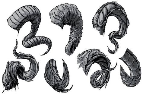 Horns Drawing References, Animal Horns, Dragon Horns, Výtvarné Reference, Idee Cosplay, Concept Art Drawing, 문신 디자인, Creature Concept Art, Art Tutorials Drawing