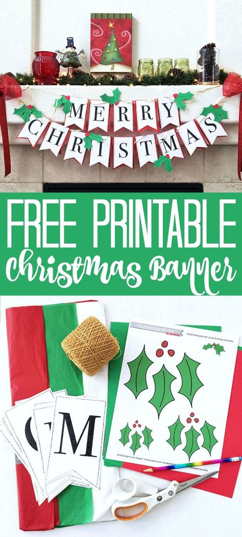 This DIY Christmas banner will make a great addition to your home's decor this holiday season! Get the free printable and make your own today! #christmas #diychristmas #christmasprintable #printable #freeprintable #banner #holiday #holidaycraft #christmascraft #crafts #crafter #crafty #papercraft Merry Christmas Banner Printable, Christmas Banner Printable, Christmas Banner Diy, Printable Christmas Decorations, Merry Christmas Printable, Banner Diy, Merry Christmas Banner, Christmas Bunting, Holiday Banner