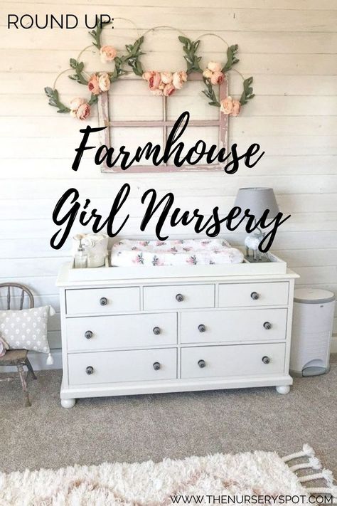 Pink Farmhouse Nursery, Baby Girl Farm Nursery, Farmhouse Nursery Girl, Baby Girl Nursery Farmhouse, Farmhouse Nursery Furniture, Country Girl Nursery, Rose Room Ideas, Farm Girl Nursery, Farmhouse Girl Nursery