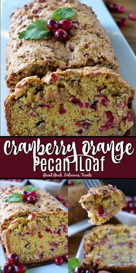 Cranberry Orange Pecan Loaf is a delicious quick bread recipe loaded with fresh cranberries and chopped pecans. #quickbread #cranberry #pecan #desserts #greatgrubdelicioustreats Cranberry Pecan Bread Recipe, Nut Breads, Pecan Loaf, Pecan Bread Recipe, Cranberry Nut Bread, Cranberry Bread Recipes, Pecan Desserts, Mini Loaves, Quick Bread Recipe