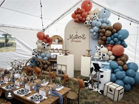 Rodeo Party Theme Ideas, Cowboys Decoration Ideas, Round Up Birthday Party, Cowboy 1st Birthday Party Centerpieces, 1st Rodeo Table Decor, Rodeo Themed 1st Birthday Cupcakes, My Second Rodeo Birthday Boy, Cowboy Boy Birthday Party, Rodeo Party Table Decorations