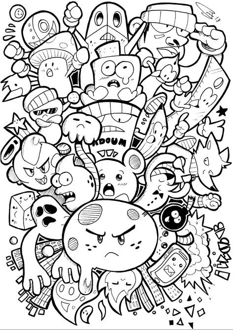 Doodle Monster, Doddle Art, Sketches Doodles, Arte Doodle, Doodle Characters, Graffiti Doodles, Doodle Art Drawing, Graffiti Cartoons, Doodle Coloring