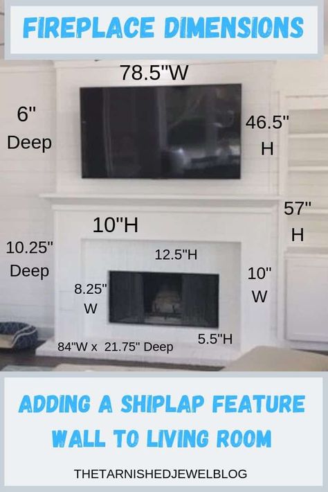 Wall Remodel, Shiplap Feature Wall, House Fireplace, Brick Feature Wall, Fireplace Dimensions, White Brick Fireplace, Painting Shiplap, Cottage Fireplace, Shiplap Wall Diy