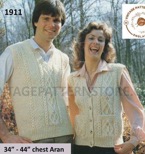 Ladies Womens Mens 70s vintage V neck cable aran tank top sweater vest and waistcoat pdf knitting pattern 34 to 44 PDF download 1911 Waistcoat Pattern, Aran Knitting Patterns, Cable Knit Vest, Waistcoat Men, Knit Vest Pattern, Vintage Knitting Patterns, Pdf Knitting Pattern, Vest Pattern, Knit Outfit