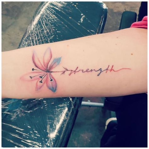 Strength. #armtattoo #flowertattoo #strength #strengthtattoo #tattoo #tattoos #tattooidea #ink #inked #tattooart #tattooideas #bodyart… Tattoos Representing Strength, Strength Tattoo Designs, Tattoos Meaning Strength, New Beginning Tattoo, Symbols Of Strength Tattoos, Small Wave Tattoo, Side Hand Tattoos, Survivor Tattoo, Strength Tattoo