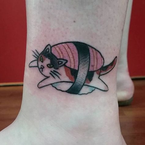 Cat Sushi! by Kristian Valle #KristianValle #sushitattoo #sushi #cat Sushi Tattoo, Forever Tattoo, Food Tattoos, Sushi Cat, Fresh Tattoo, Friendship Tattoos, B Tattoo, Badass Tattoos, Dark Tattoo