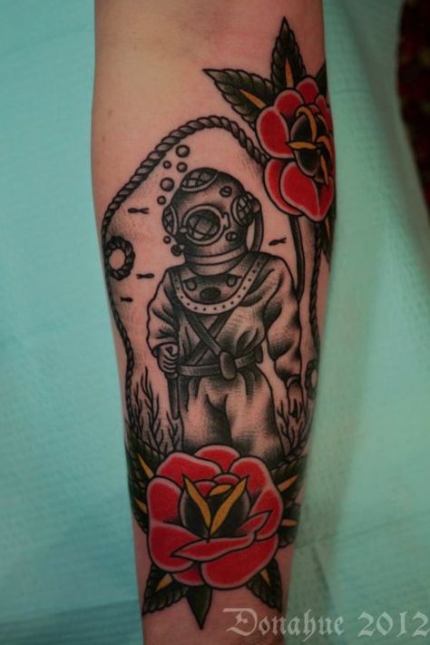 Diver Tattoos, Scuba Diver Tattoo, Scuba Tattoo, Underwater Tattoo, Nautical Tattoos, Diver Tattoo, Yantra Tattoo, Ink Link, Helmet Tattoo