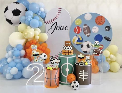 Ball Theme 2nd Birthday Party, Ball Themed Birthday Party Boys, Sports Themed First Birthday, Sports Theme 1st Birthday, Ball Theme Birthday, Ball Theme Party, Sports Party Centerpieces, Sports Themed Cakes, Decoration Buffet