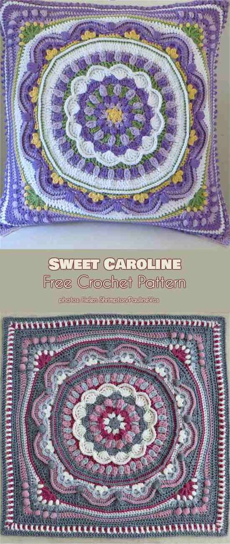 Hekel Blokke, Crocheted Pillows, Block Crochet, Crochet Squares Afghan, Crochet Patterns Free, Sweet Caroline, Crochet Mandala Pattern, Crochet Blocks, Manta Crochet