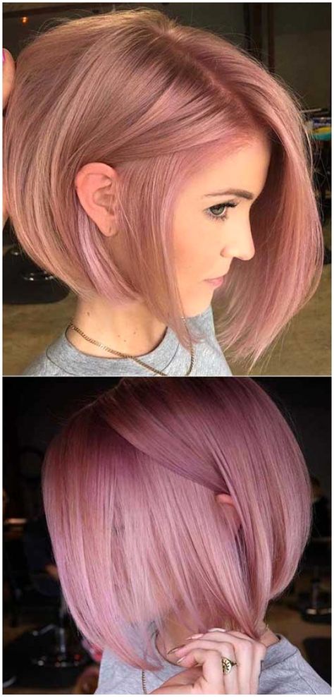 Pink hair colors on bob haircuts , #short #hairstyles #hair #tutorials #your how to cut your own hair bob tutorials short hairstyles Pink Haircut, Bob Style Haircuts, Pink Bob, Stacked Bob Hairstyles, Bob Cuts, Haircut Styles, Bob Hairstyles For Fine Hair, Great Hairstyles, Bob Haircuts For Women