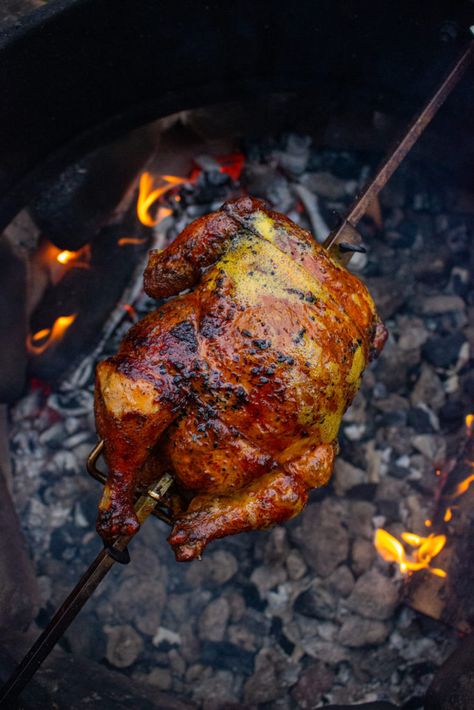 Tequila Lime Rotisserie Chicken - Over The Fire Cooking Recipes For Drumsticks, Hawaii Bbq, Fire Recipes, Barbeque Design, Over The Fire Cooking, Campfire Recipes, Fire Chicken, Spit Roast, Smoked Food