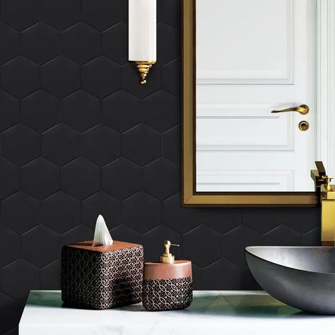 10pcs Hanging Decorative Tiles, Frosted Surface Three-dimensional Large Hexagon Thickened Design Easy To Install Wall Sticker Decoration For Kitchen, Diy Sticker Thickness 2.0mm For Washbasin, Rv, Bathroom And Dining Area | Check Out Today's Deals Now | Temu Diy Wall Tile, Black Wall Tiles, Vinyl Wall Tiles, Diy Kitchen Backsplash, Peel And Stick Backsplash, Wall Tiles Design, Stick Backsplash, Peel N Stick Backsplash, Kitchen Wall Tiles