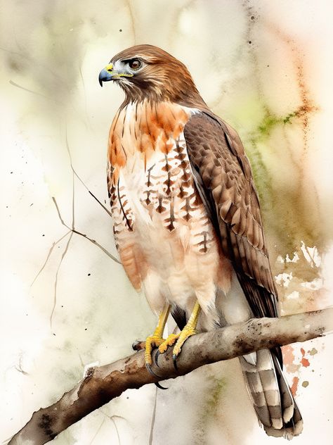 Red Tail Hawk Art, Red Tail Hawk Drawing, Red Tailed Hawk Art, Watercolor Hawk, Hawk Artwork, Hawk Painting, Redtail Hawk, Nature Cottage, Cottage Wall Art