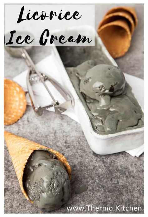 OMG! This is homemade licorice ice cream perfection! Rich, thick, creamy Thermomix ice cream which tastes even better than a gourmet ice cream parlour.  #Icecream #Thermomix #licorice #licoriceicecream Homemade Licorice, Homemade Liquorice, Liquorice Recipes, Licorice Ice Cream, Ice Cream Recipes Machine, Gourmet Ice Cream, Custard Ice Cream, Frozen Yogurt Recipes, Ice Cream Parlour