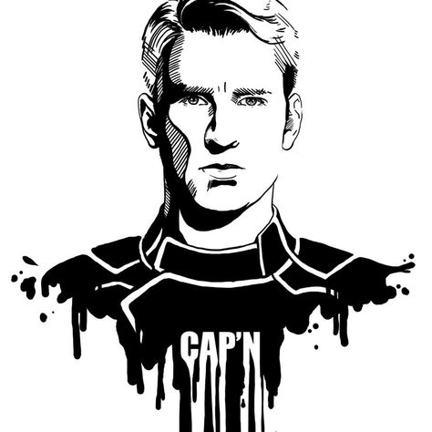 Avengers in Ink: Captain America by loominosity Avengers Painting, Marvel Art Drawings, Captain America Art, Film Marvel, Captain America Wallpaper, Black And White Comics, Marvel Drawings, Marvel Captain America, America Art