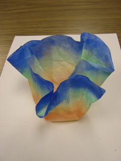 Dale Chihuly bowls - coffee filter, paint and starch.  Also, heat gun Chihuly fun too Paint Coffee, Liquid Starch, Celebration Decorations, Coffee Colors, Dale Chihuly, School Celebration, Coffee Filters, Art Lessons Elementary, School Art Projects