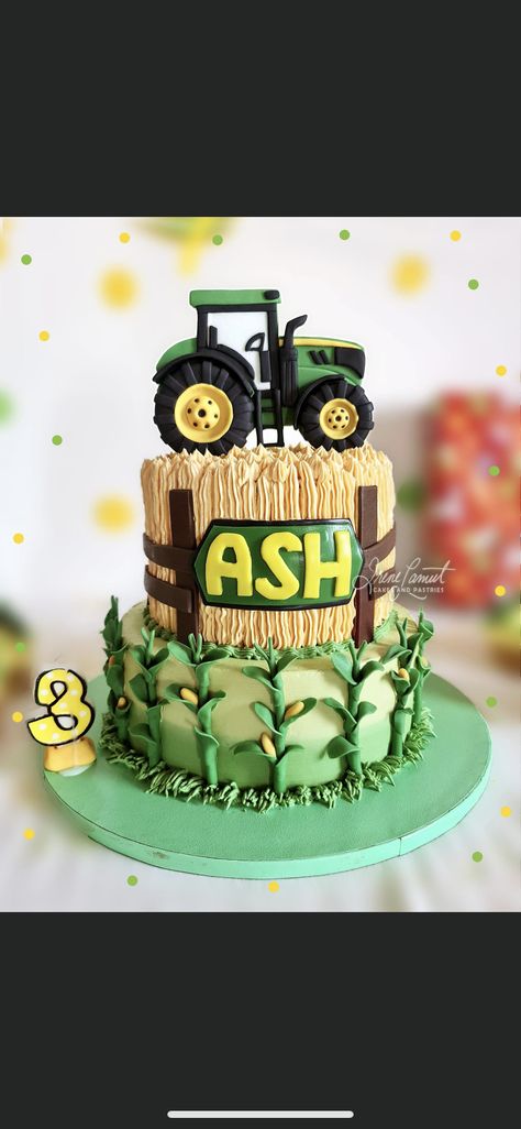 Tractor Farm Birthday Cake, Tractor Themed Cake, John Deere 2nd Birthday Party Ideas, Tractor Birthday Cake For Boys, Tractor Cakes For Boys, Tractor Birthday Party Cake, Tractor Smash Cake, Tractor Birthday Party Food, John Deere Birthday Party Ideas