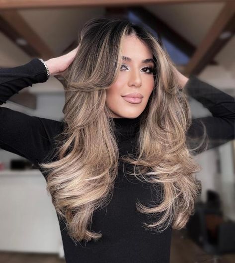 Long Layered Haircut with Blowout Voluminous Layers Long Hair, Long Volume Haircut, Haircut For Voluminous Hair, Long Mom Haircut, Long Hair Blowout, Layered Haircuts Straight Hair, Layered Haircuts Straight, Voluminous Blowout, Volume Haircut