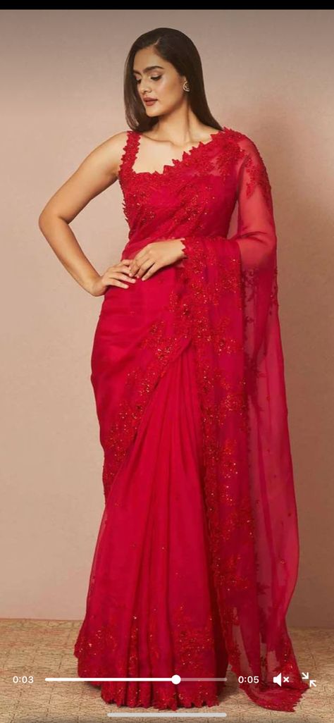 Red Net Saree, Net Saree, Saree, Red