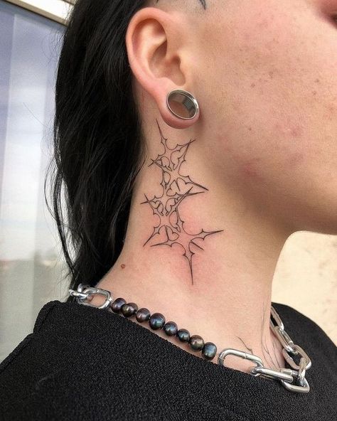 Tatoos Woman Neck, Cybersigilism Neck Tattoo, Star Neck Tattoos, Neck Tattoos Women Throat, Hellboy Tattoo, Side Neck Tattoo, Throat Tattoo, Sigil Tattoo, Cute Tiny Tattoos