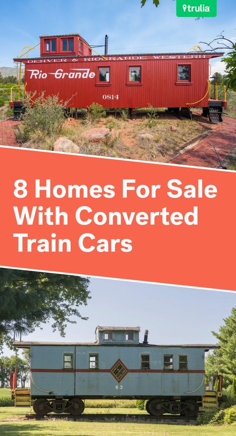 Off The Rails: 8 Homes For Sale With Converted Train Cars Railroad Car House, Converted Train Car Tiny House, Converted Train Car, Train Car Tiny House, Train Caboose House, Rail Car House, Train Car House, Caboose Cabin, Caboose House