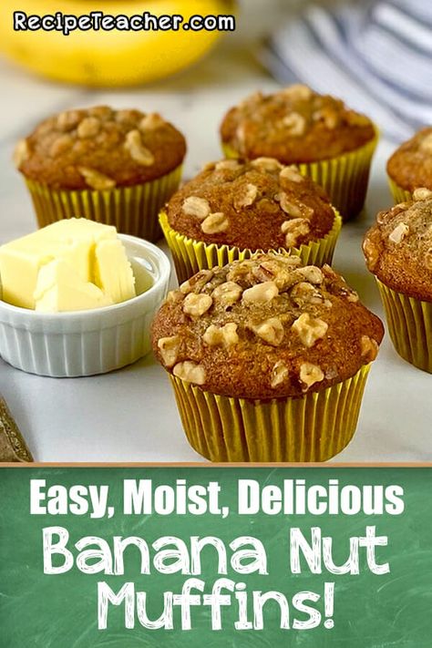 The easiest and best Banana Nut Muffins. Moist, tender and awesome! Banana Nut Muffins Easy, Best Banana Nut Muffins, Moist Banana Nut Muffins, Banana Nut Muffins Recipe, Easy Banana Nut Muffins, Nut Muffins Recipe, Nut Muffins, Easy To Make Breakfast, Banana Nut Muffins